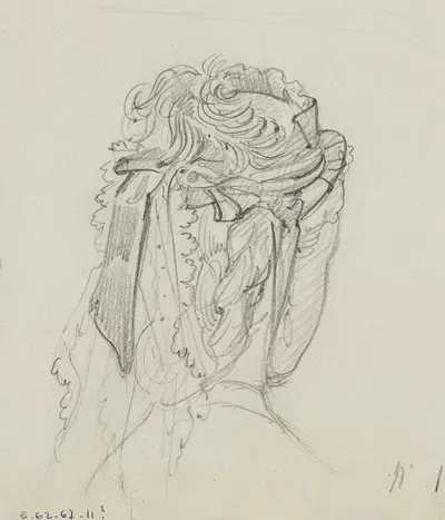Tête féminine vue de dos avec coiffe à barbes de dentelle by Анаис Колен-Тудуз, 1862-1872 — digital art print download