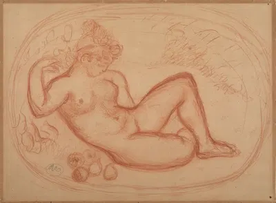 Femme nue allongée de face avec des fruits by Аристида Маййоль, 1920-1925 — digital art print download
