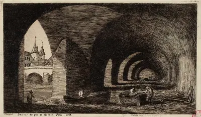Под мостом Грев, Париж by Огюст Пекенё, 1848 — digital art print download