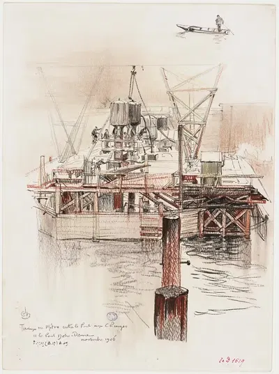Работы метро между мостом О Шанж и мостом Нотр-Дам by Шарль Жуас, 1906 — digital art print download