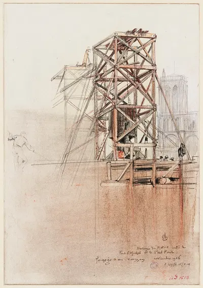 Работы метро между мостом Сен-Мишель и Пти-Пон, 1906, бурение каисона by Шарль Жуас, 1906 — digital art print download
