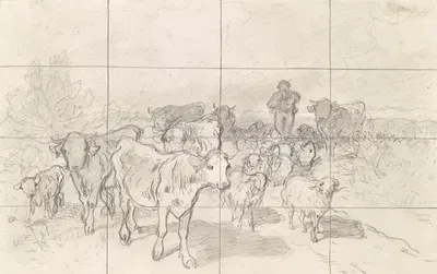 Herde mit Hirten Rinderstudien by Конрад Бюльмайер, 1860-1880 — digital art print download