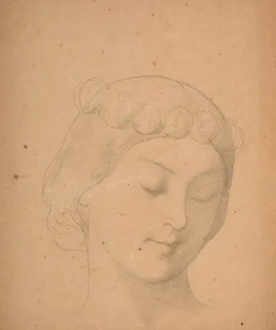 Etude de visage de jeune fille couronnée pour l'église Saint-Germain l'Auxerrois à Paris by Южен Эммануэль Амори Дюваль —…