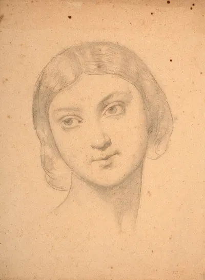 Etude de visage de jeune fille pour le décor de l'église Saint-Germain l'Auxerrois à Paris by Южен Эммануэль Амори Дюваль —…