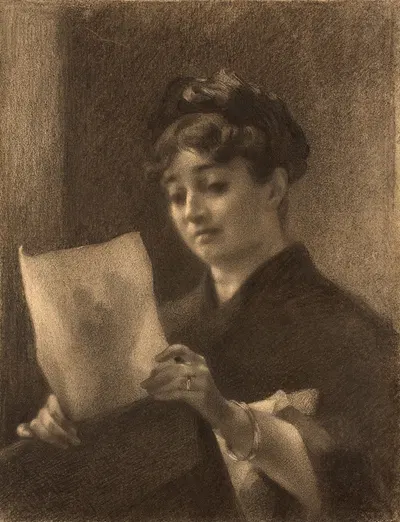 Portrait of Marie Bracquemond with a drawing cardboard by Феликс Браккемонд — digital art print download