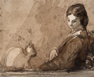 Woman with a cat by Феликс Браккемонд — digital art print download