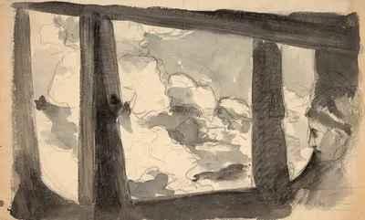 Young woman looking out of a train window by Феликс Браккемонд — digital art print download