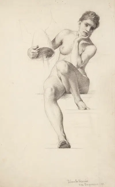 Etude de femme nue assise, la tête appuyée by François Emile Ehrmann — digital art print download