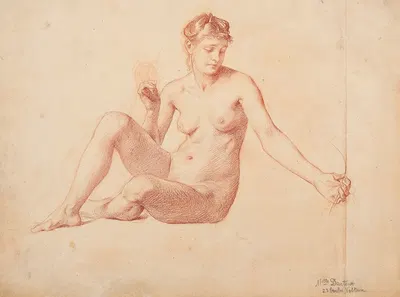 Etude de femme nue assise by François Emile Ehrmann — digital art print download
