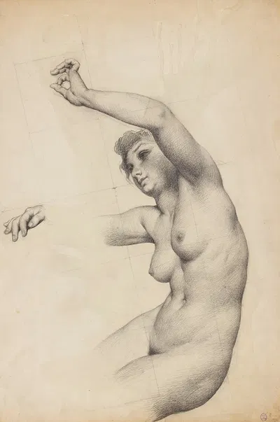 Torse de femme nue le bras gauche levé by François Emile Ehrmann — digital art print download