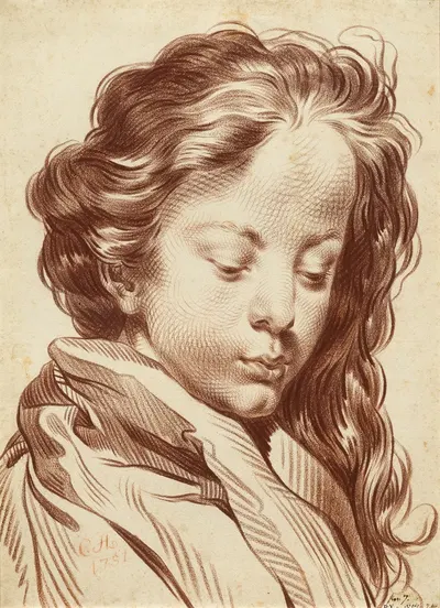 Porträt eines jungen Mädchens by Jakob Matthias Schmutzer, 1751 — digital art print download