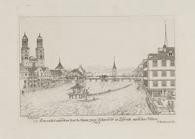 Aussicht aus dem Wirts Haus zum Schwerdt in Zürich nach der Natur by Иоганн Якоб Ашманн, 1786-1791 — digital art print…