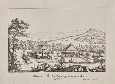 Neühof û. Bir, beÿ Braûnegg im Canton Bern by Иоганн Якоб Ашманн, 1785-1790 — digital art print download