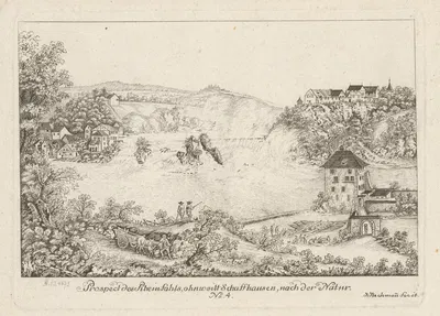 Prospect des Rheinfahls, ohnweitt Schaffhausen, nach der Natur by Иоганн Якоб Ашманн — digital art print download