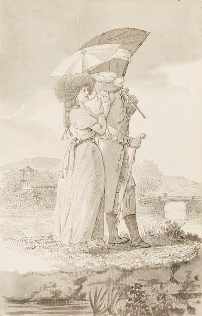Studie einer Edeldame und eines Offiziers by Иоганн Якоб Лутц, 1784 — digital art print download