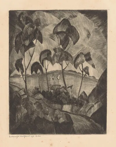 Meer in een heuvellandschap Le Lac by Lodewijk Schelfhout, 1912 — digital art print download