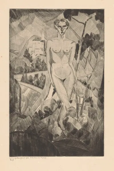 Naakte vrouw in heuvellandschap Nue dans un paysage by Lodewijk Schelfhout, 1912 — digital art print download