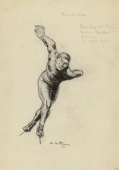 Dans un virage – Clas Thumberg Finlandais – champion olympique de patinage – 1500 m 5000 m by Луи де Флерак, 1924 — digital…