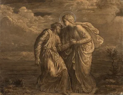 Angel supporting a weakened man by Луи Жанмо, 1855 — digital art print download