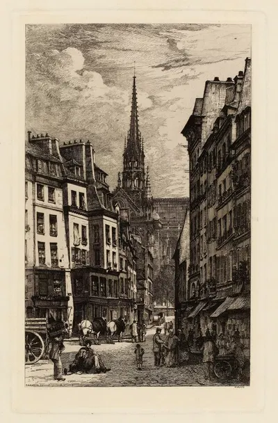 La place Maubert, à l'arrière plan, la flèche de Notre-Dame by Люсьен Марселен Готье — digital art print download
