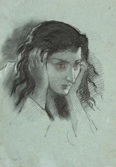 Study of a young woman putting her hands over her ears by Мари Браккемонд — digital art print download