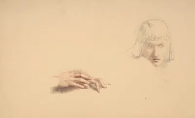 Study of hands and head for King Charles VI by Мари Браккемонд — digital art print download