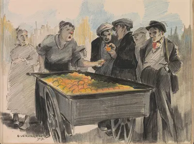 Bystanders at an orange seller by Otto Verhagen, 1919 — digital art print download