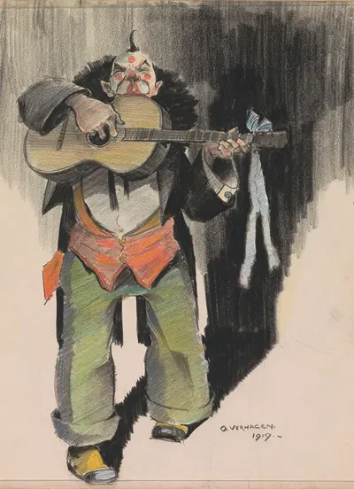 Geschminkte gitaarspelende man by Otto Verhagen, 1919 — digital art print download