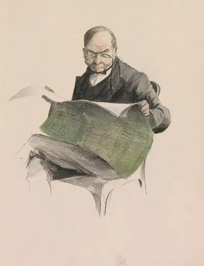 Man reading newspaper in a chair by Otto Verhagen, 1917-1919 — digital art print download