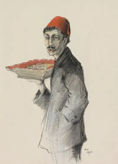 Man with a fez and a tray in his hand by Otto Verhagen, 1917 — digital art print download