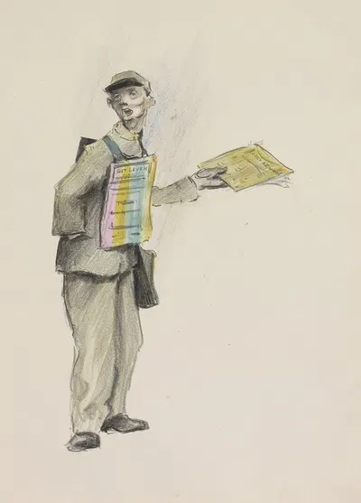 Verkoper van Amsterdams weekblad 'Het Leven' by Otto Verhagen, 1917-1919 — digital art print download