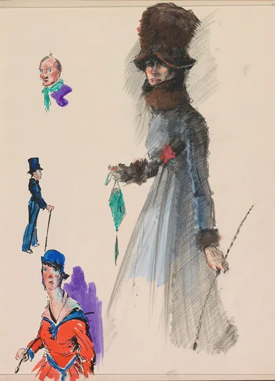 Wandelende vrouw in een met bont afgezette mantel met bontmuts by Otto Verhagen, 1917-1919 — digital art print download