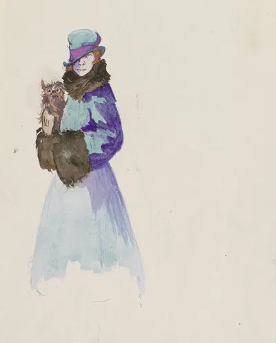 Woman in a fur-trimmed coat with a dog in her arms by Otto Verhagen, 1917-1919 — digital art print download