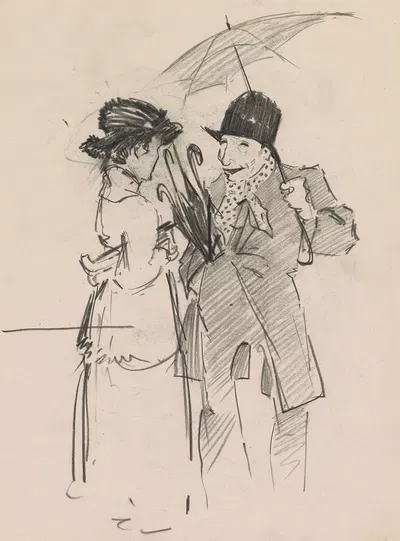 Woman talking to a man with an umbrella by Otto Verhagen, 1917-1919 — digital art print download