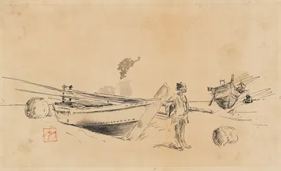 Two Japanese Fishing Boats On Shore by Роберт Фредерик Блум, 1867–1903 — digital art print download