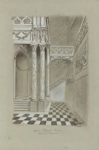 Intérieur de l'Hôtel de Beauvais 68 rue François Miron, 4ème arrondissement by Robert Frémont, 1895-1905 — digital art…