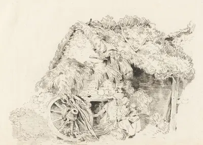 Vue d'une maison avec un toit de chaume by Sigmund Freudenberger — digital art print download