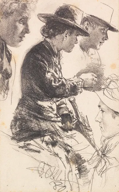 Studie einer sitzenden Dame mit Hut, Schirm und Geldbörse by Адольф фон Менцель, 1880 — digital art print download