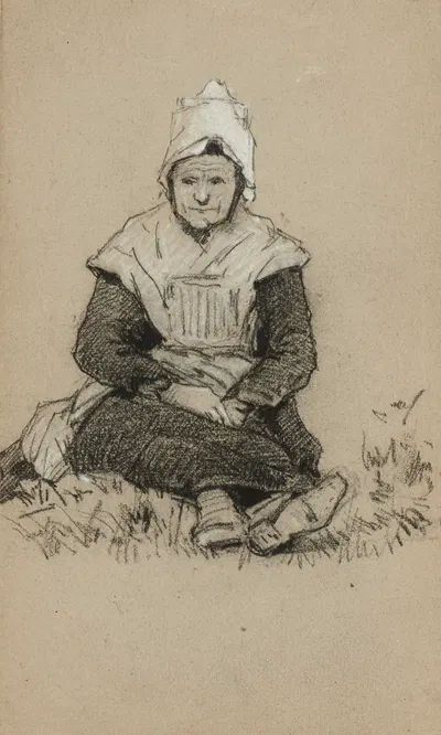 Femme de face en costume assise sur l'herbe by Alexandre Nozal — digital art print download