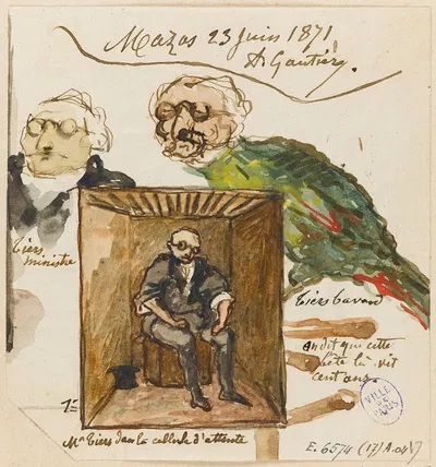 Caricatures de Thiers Thiers ministre, Thiers bavard et Thiers dans sa cellule d'attente by Арман Готье, 1871 — digital art…