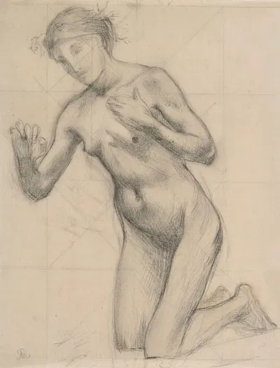 Etude de femme nue agenouillée, visage achevé by Корнелис Ари Ренан — digital art print download