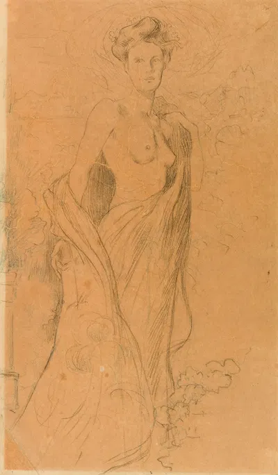 Femme vue de trois-quart entourée d'un drapé by Корнелис Ари Ренан — digital art print download