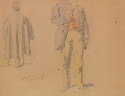 Studienblatt mit stehendem Mann von vorn und hinten (Mantelstudie) by Карл Спицвег, 1855-1860 — digital art print download