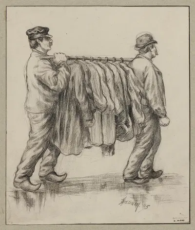 Les Asiles de nuit L'asile du quai de Valmy, n°107, deux hommes portant les vêtements à l'étuve by Ф. Сеган, 1895 — digital…