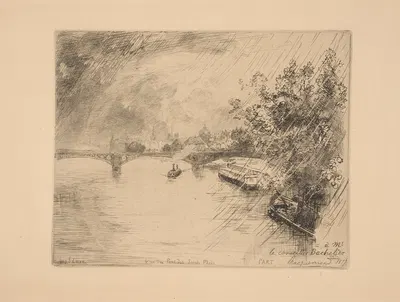 Vue du pont des Saints-Peres(View of the bridge of the Holy Fathers) by Феликс Браккемонд, 1877 — digital art print download