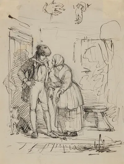 A young man and an elderly woman by Феликс Октавиус Карр Дарли — digital art print download
