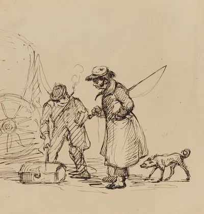 Coachman, man smoking cigar, and dog by Феликс Октавиус Карр Дарли, 1843 — digital art print download