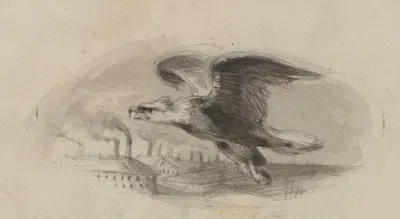Eagle flying over industrial scene by Феликс Октавиус Карр Дарли — digital art print download