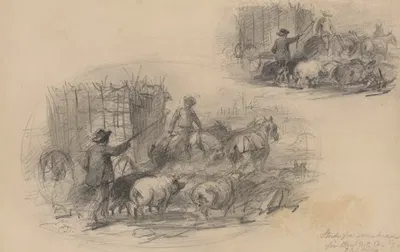 Farmer with pigs and horses by Феликс Октавиус Карр Дарли — digital art print download