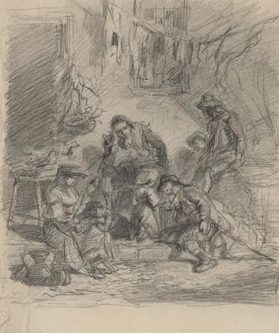 Four seated street figures by Феликс Октавиус Карр Дарли, 1867 — digital art print download